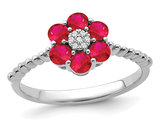 9/10 Carat (ctw) Natural Ruby Flower Ring in 14K White Gold
